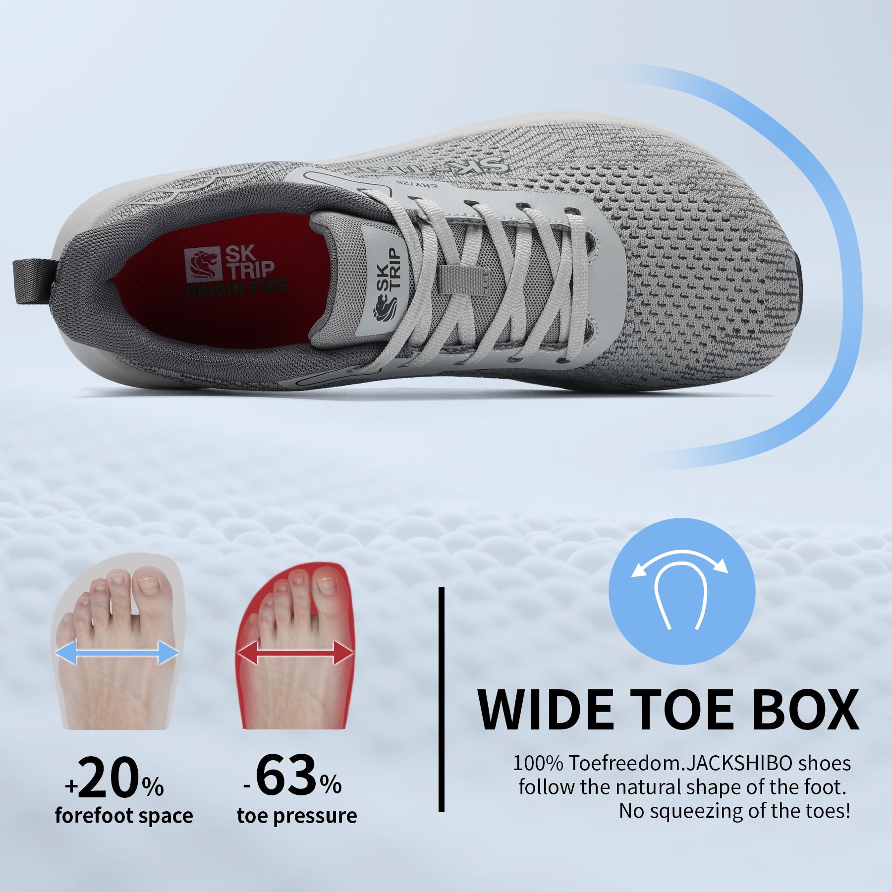 Sting Tree 8011-1 Gray Wide Toe Box Features - Plantar Fasciitis Relief